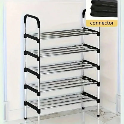 5-Layer Stackable Shoe Rack — Space-Saving Vertical Shoe Storage Cabinet in Black & Blue