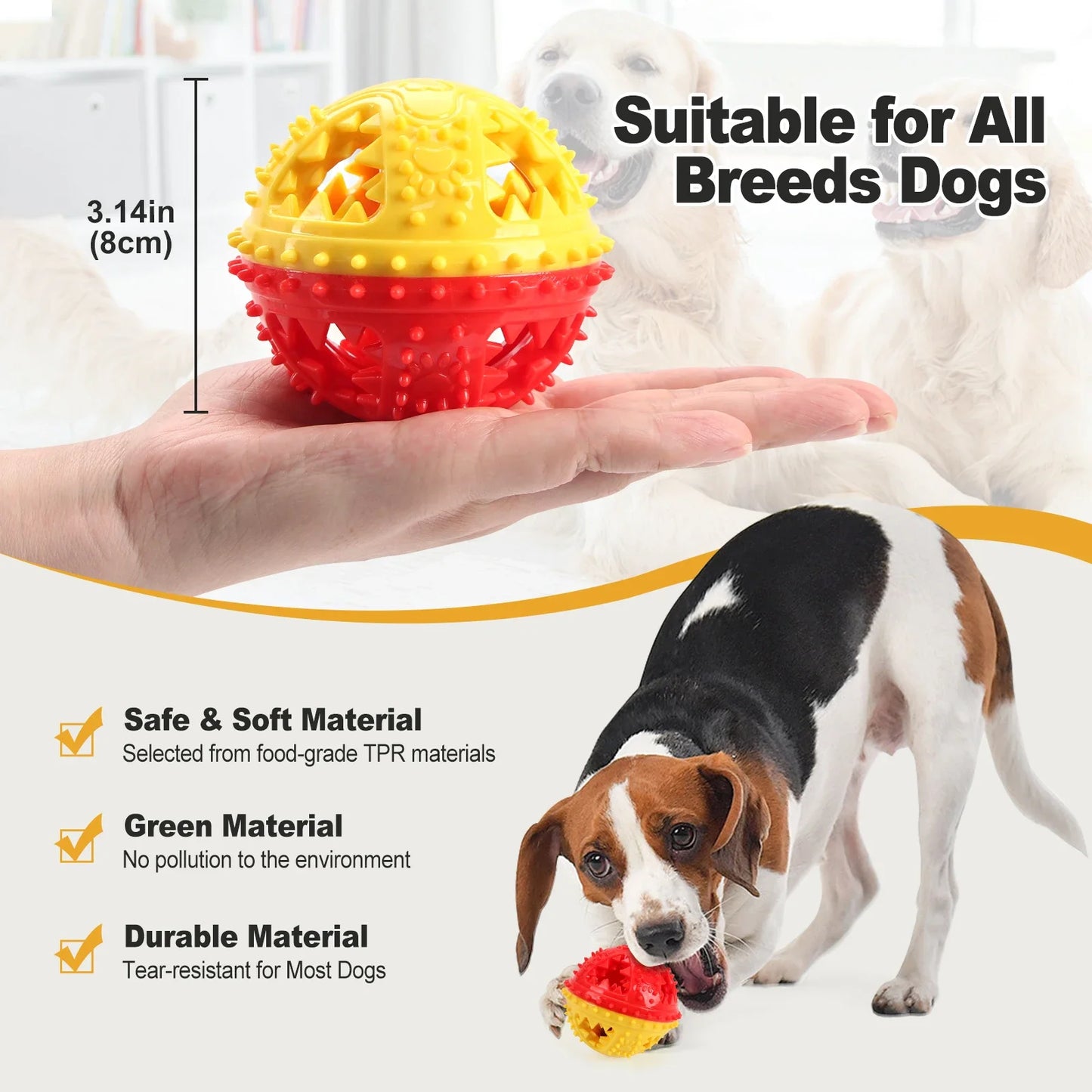 Dog Chew Toy Ball — Teeth Cleaning Leaking Food Interactive Puzzle Ball for Dogs