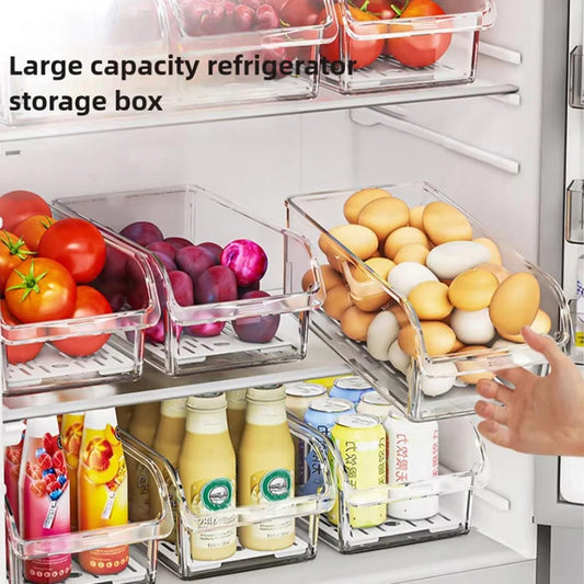 Clear Refrigerator Organizer Bins — Pull-Out Drawer for Eggs, Veggies & Snacks