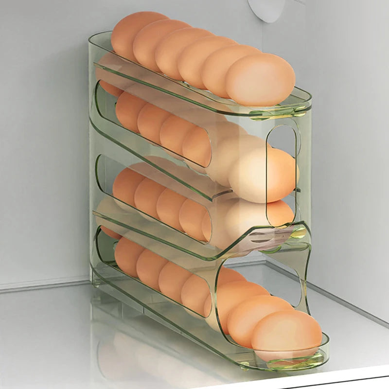 4-Layer Transparent Slide Egg Storage Box — Auto-Roll Fridge Organizer