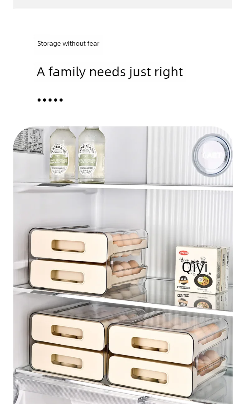 Drawer-Style Refrigerator Egg Organizer — Double Layer, 32 Compartments
