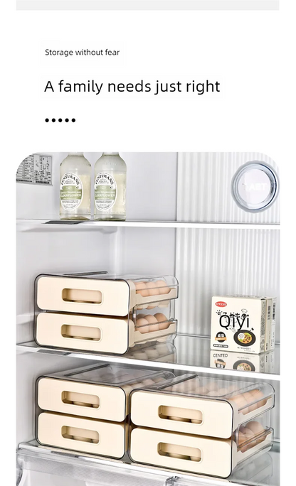 Drawer-Style Refrigerator Egg Organizer — Double Layer, 32 Compartments