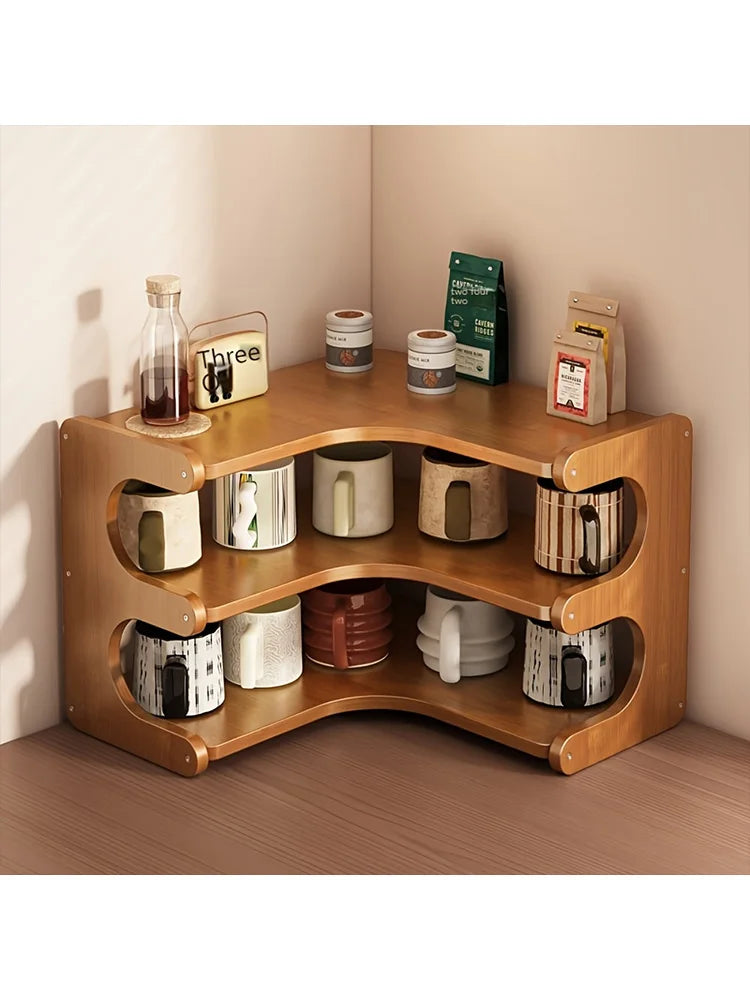 3-Tier Bamboo Corner Desk Shelf — Natural Wood Organizer for Plants, Books & Stationery