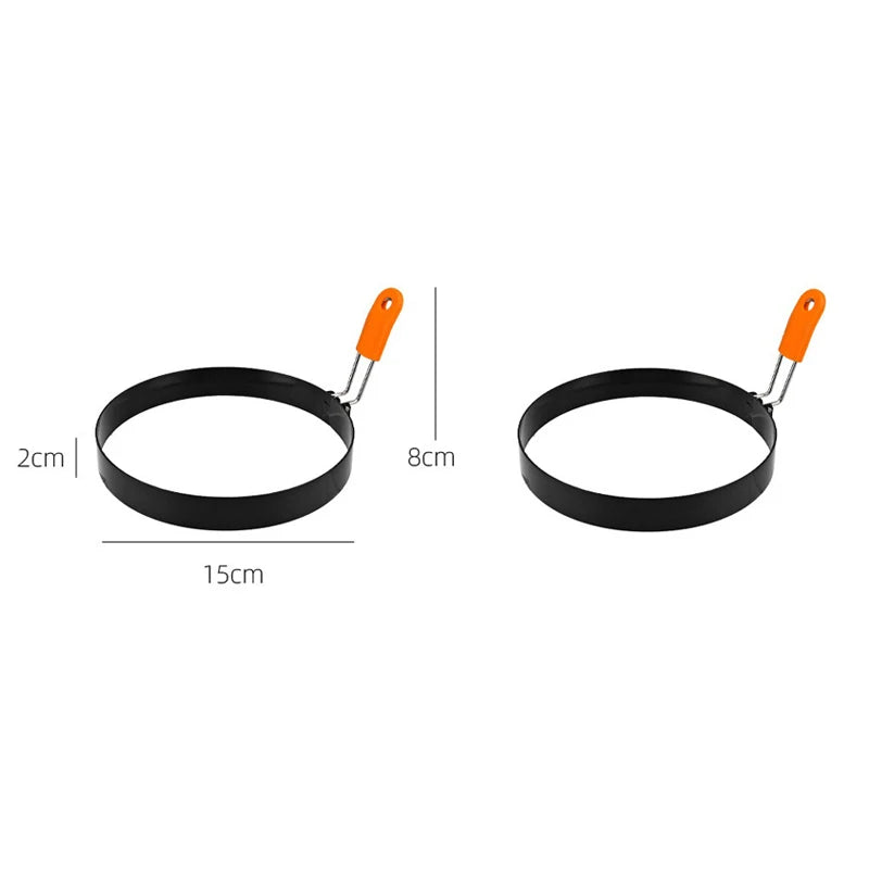 Stainless Steel Fried Egg Ring Mold — Heat-Resistant Silicone Handle & Non-Stick Egg Shaper