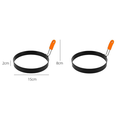 Stainless Steel Fried Egg Ring Mold — Heat-Resistant Silicone Handle & Non-Stick Egg Shaper