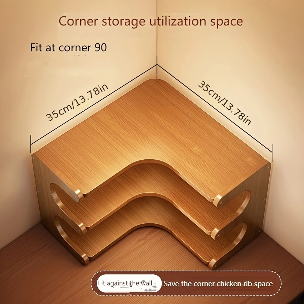 3-Tier Bamboo Corner Desk Shelf — Natural Wood Organizer for Plants, Books & Stationery