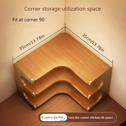 3-Tier Bamboo Corner Desk Shelf — Natural Wood Organizer for Plants, Books & Stationery
