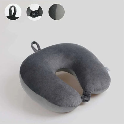 Travel Neck Pillow — U-Shape Bamboo Fiber Snap Strap Pillow for Airplane, Car & Office