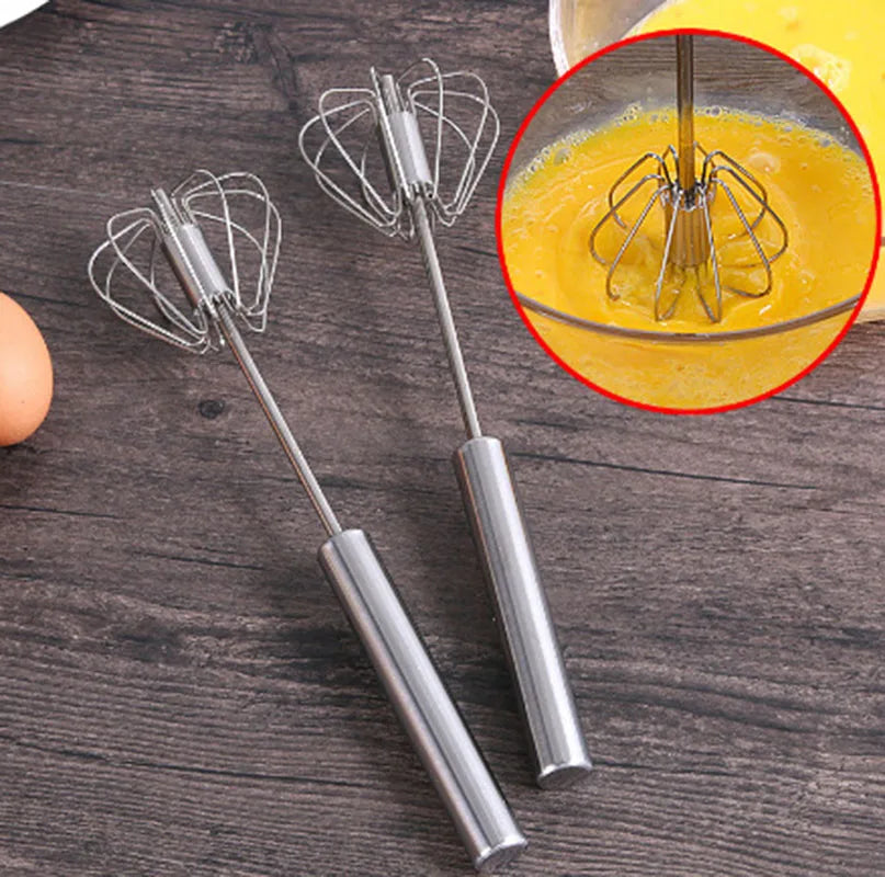 Semi-Automatic Egg Whisk — Stainless Steel Manual Stirring Rod & Cream Blender