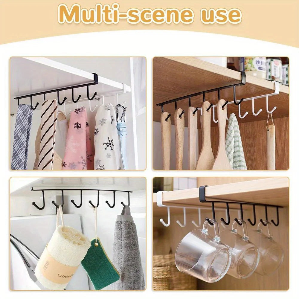 6-Hook Stainless Steel Mug and Cup Holder Rack — Under Cabinet Kitchen Organizer