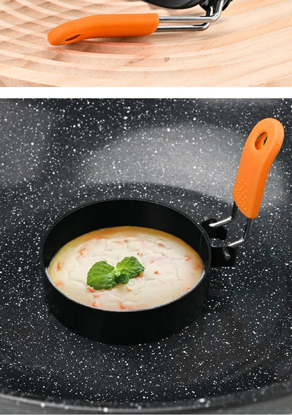 Stainless Steel Fried Egg Ring Mold — Heat-Resistant Silicone Handle & Non-Stick Egg Shaper
