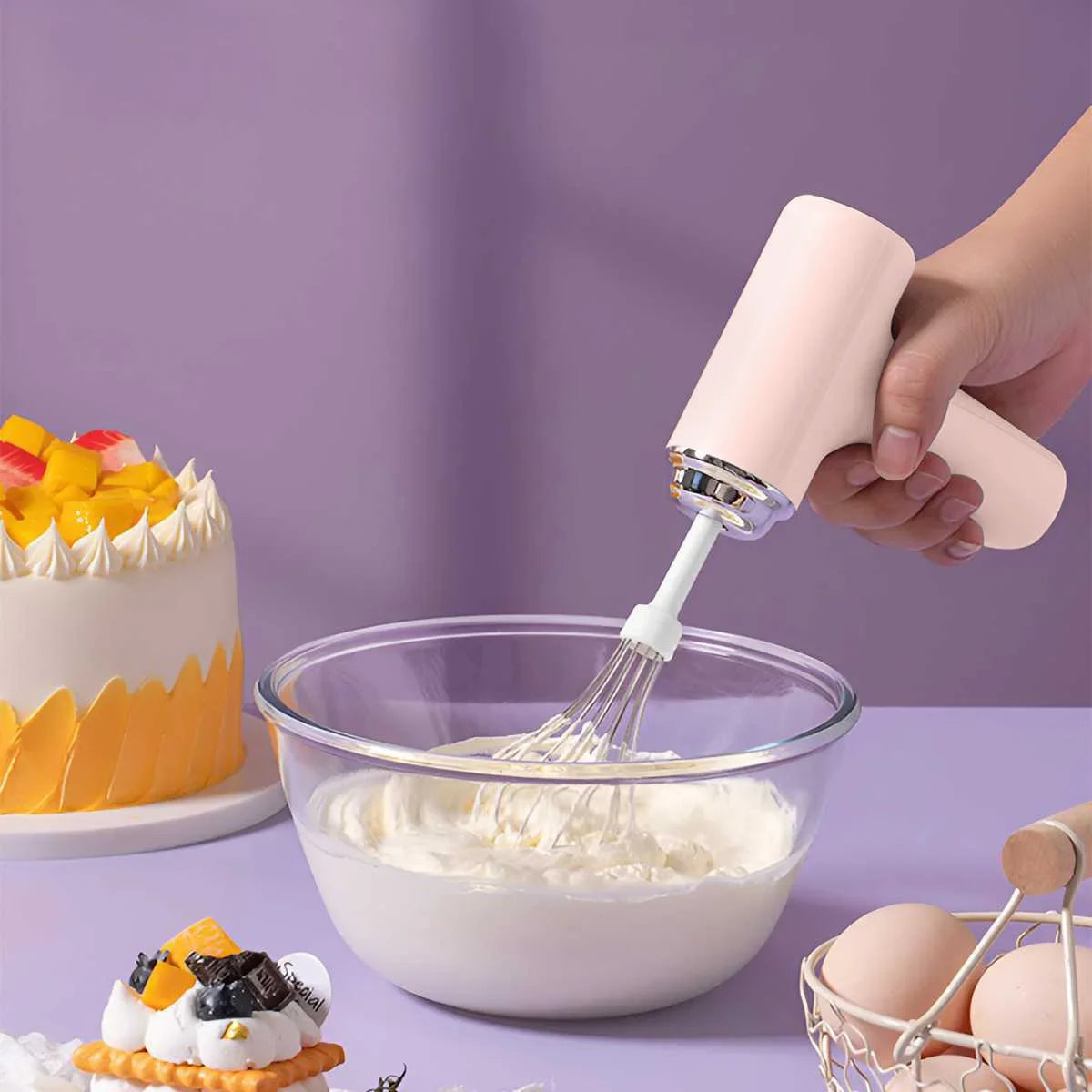 Wireless Electric Egg Beater — Handheld Food Mixer with 3 Speed Settings