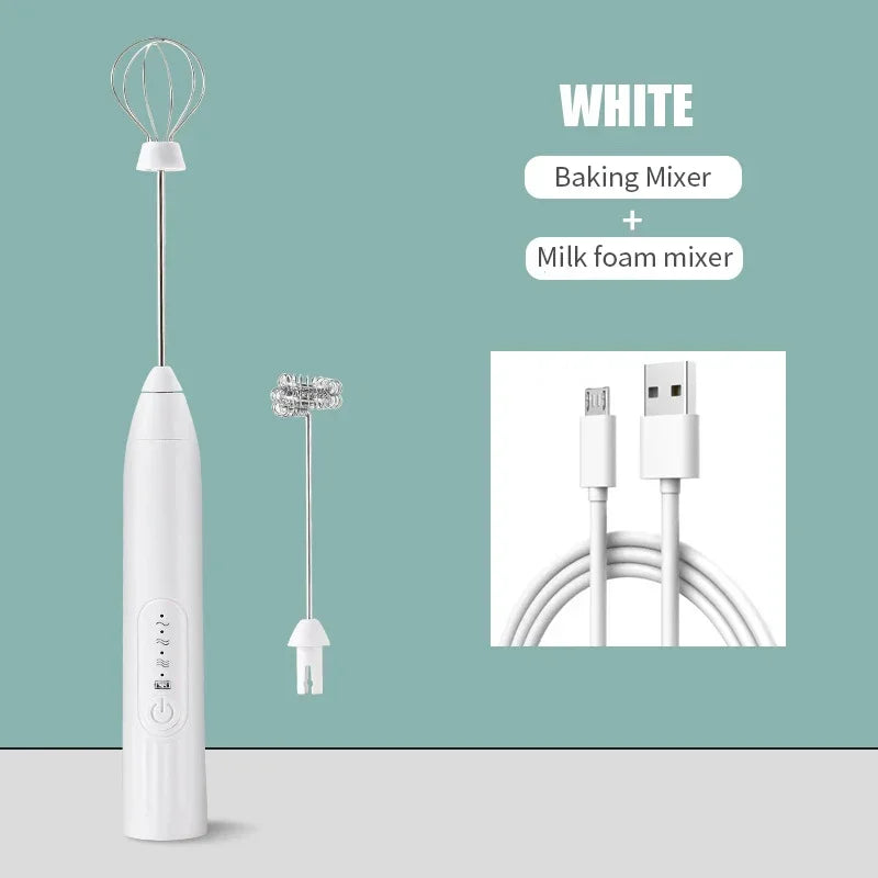 2-in-1 USB Rechargeable Electric Egg Beater & Milk Frother — Double Head Whisk