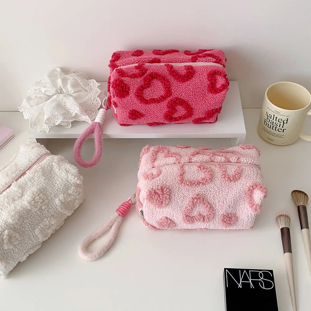 Plush Love Heart Cosmetic Bag – Travel Makeup Organizer
