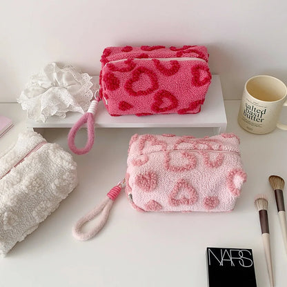 Plush Love Heart Cosmetic Bag – Travel Makeup Organizer
