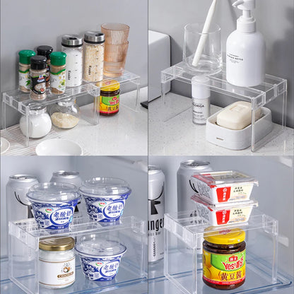 Layered Refrigerator Shelf Organizer — Transparent Stackable Storage Rack
