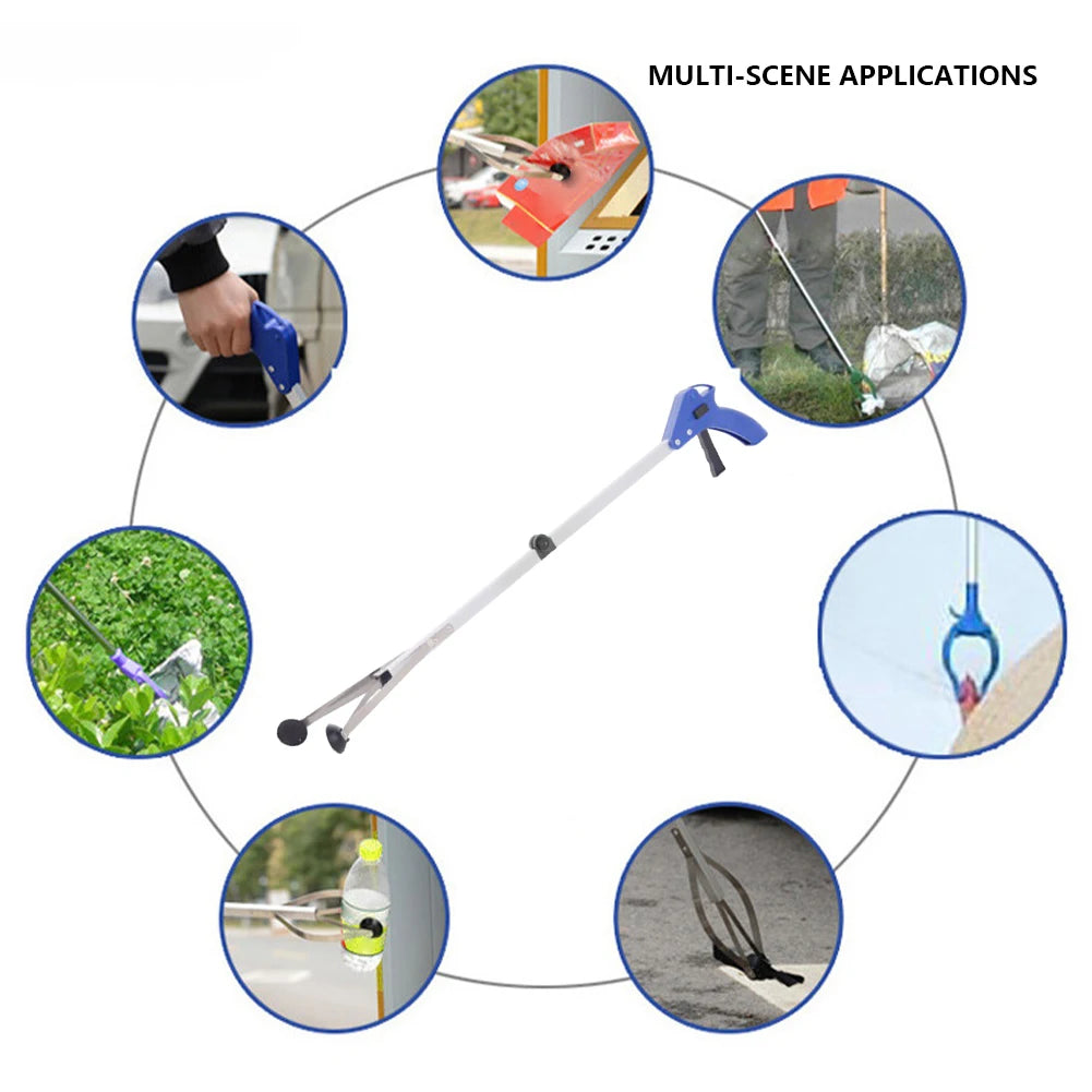 80cm Foldable Garbage Picker Gripper — 360° Rotating Reacher Grabber Tool