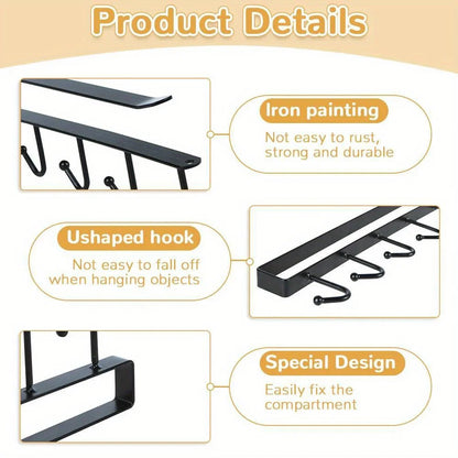 6-Hook Stainless Steel Mug and Cup Holder Rack — Under Cabinet Kitchen Organizer