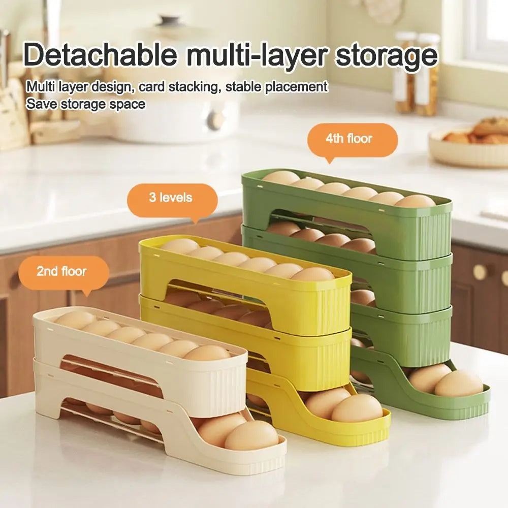 Durable Slide Egg Organizer Rack — 2, 3 & 4 Layer | Large Capacity Fridge Storage Box
