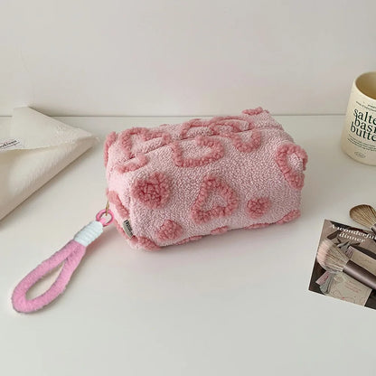 Plush Love Heart Cosmetic Bag – Travel Makeup Organizer