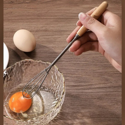 Premium Stainless Steel Whisk — Solid Wood Handle for Baking & Cooking