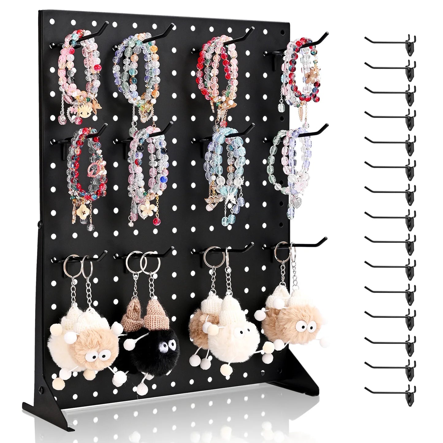 Tabletop Pegboard Display Stand — 17x13in Steel Peg Board with 15 Hooks for Retail & Jewelry