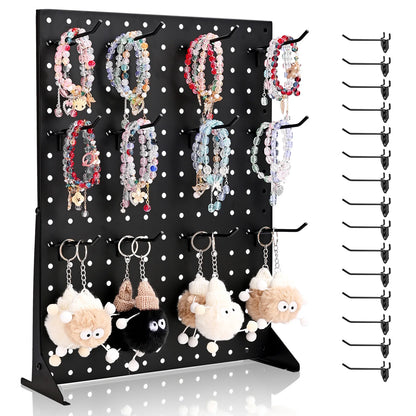 Tabletop Pegboard Display Stand — 17x13in Steel Peg Board with 15 Hooks for Retail & Jewelry