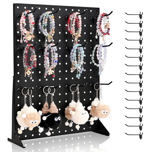Tabletop Pegboard Display Stand — 17x13in Steel Peg Board with 15 Hooks for Retail & Jewelry