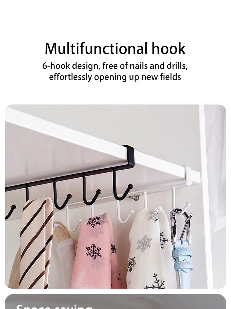 6-Hook Stainless Steel Mug and Cup Holder Rack — Under Cabinet Kitchen Organizer