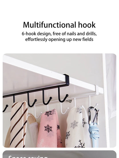 6-Hook Stainless Steel Mug and Cup Holder Rack — Under Cabinet Kitchen Organizer