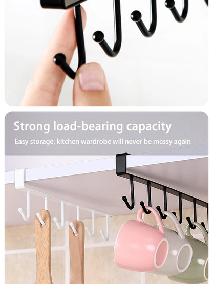 6-Hook Stainless Steel Mug and Cup Holder Rack — Under Cabinet Kitchen Organizer