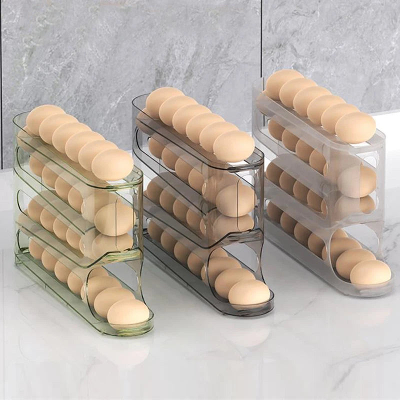 4-Layer Transparent Slide Egg Storage Box — Auto-Roll Fridge Organizer