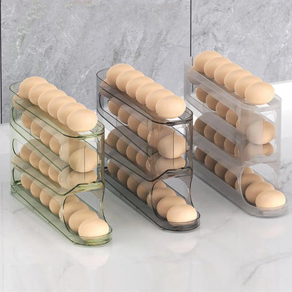 4-Layer Transparent Slide Egg Storage Box — Auto-Roll Fridge Organizer
