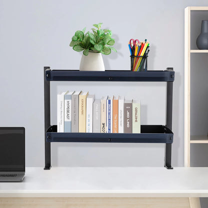 2-Tier Clamp-On Desk Shelf — Above or Under Table Corner Organizer, Black
