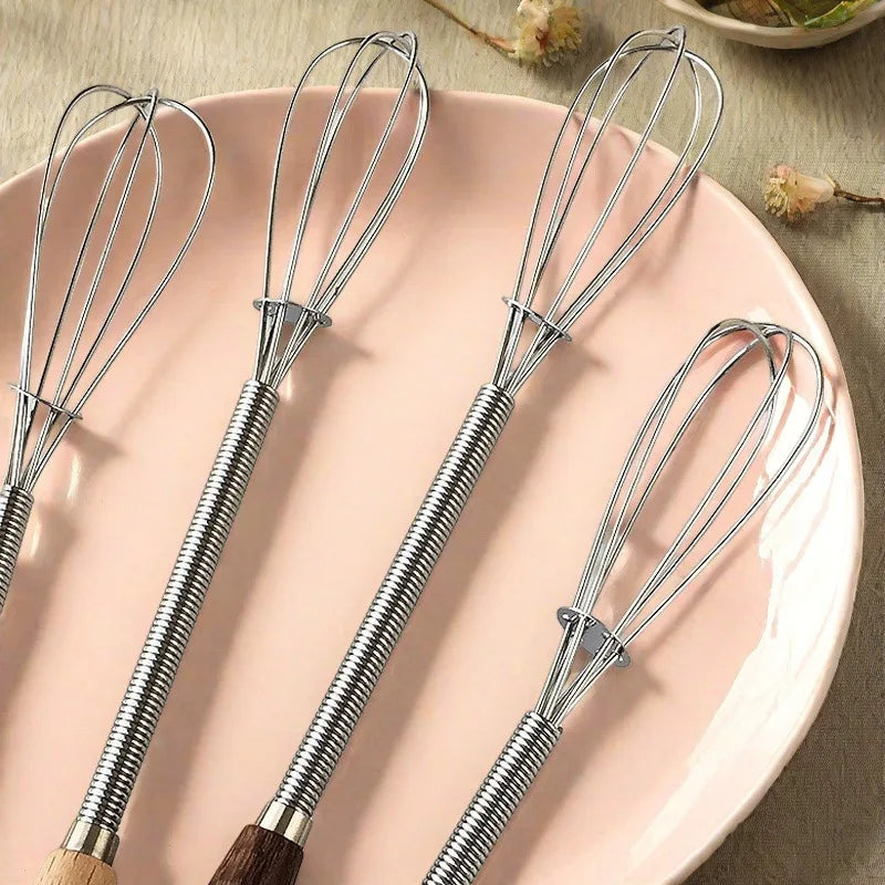 Premium Stainless Steel Whisk — Solid Wood Handle for Baking & Cooking