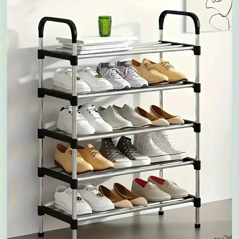 5-Layer Stackable Shoe Rack — Space-Saving Vertical Shoe Storage Cabinet in Black & Blue