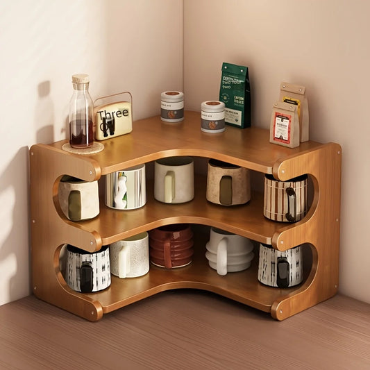 3-Tier Bamboo Corner Desk Shelf — Natural Wood Organizer for Plants, Books & Stationery