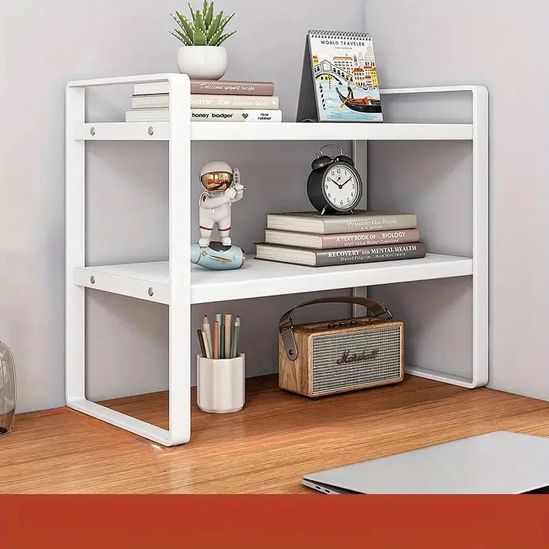 LUSQI 2-Tier Desktop Bookshelf — Student Desk Shelf Rack for Office, Computer Desk & Home