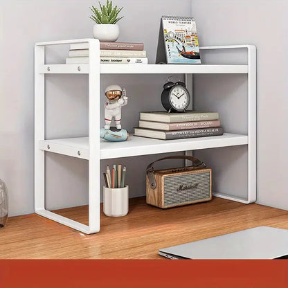 LUSQI 2-Tier Desktop Bookshelf — Student Desk Shelf Rack for Office, Computer Desk & Home