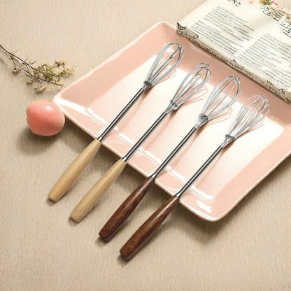 Premium Stainless Steel Whisk — Solid Wood Handle for Baking & Cooking