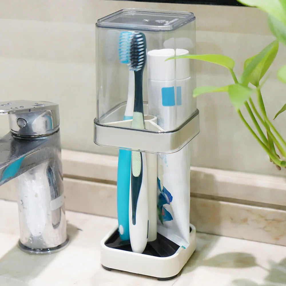 Toothbrush Holder with Cup and Cover — Bathroom Organizer for Toothbrush & Toothpaste
