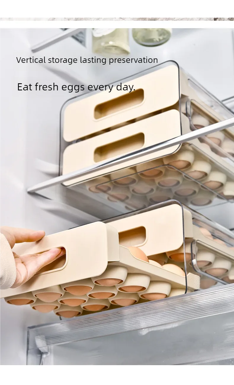 Drawer-Style Refrigerator Egg Organizer — Double Layer, 32 Compartments
