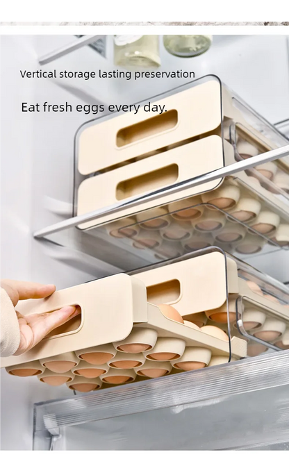 Drawer-Style Refrigerator Egg Organizer — Double Layer, 32 Compartments