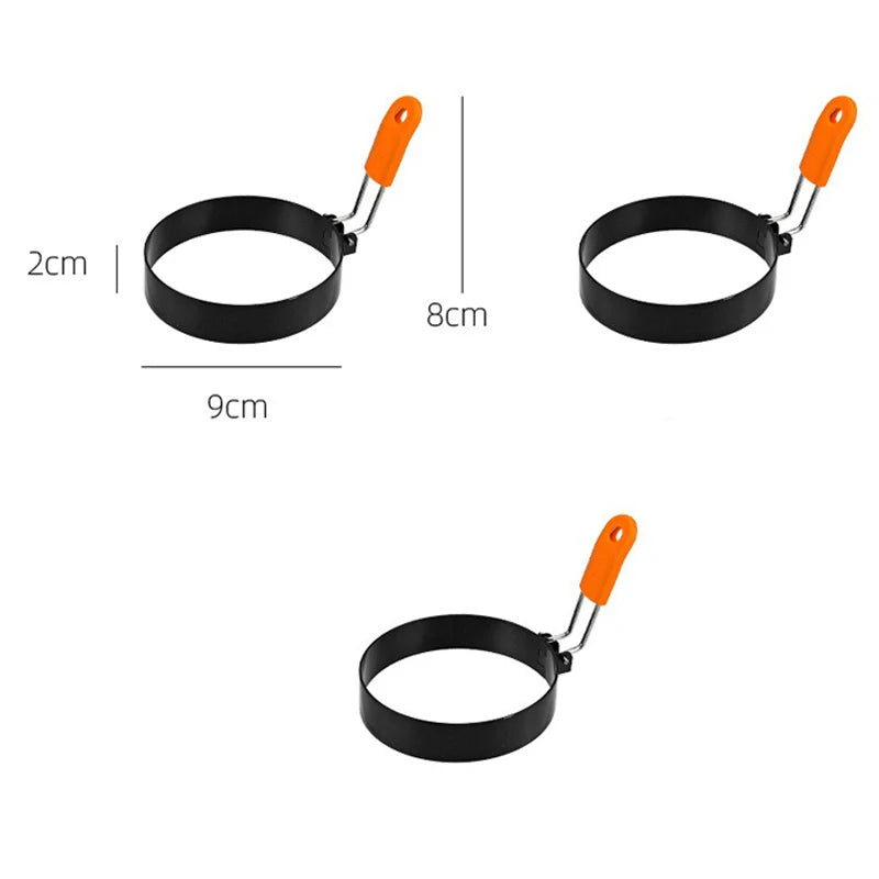 Stainless Steel Fried Egg Ring Mold — Heat-Resistant Silicone Handle & Non-Stick Egg Shaper