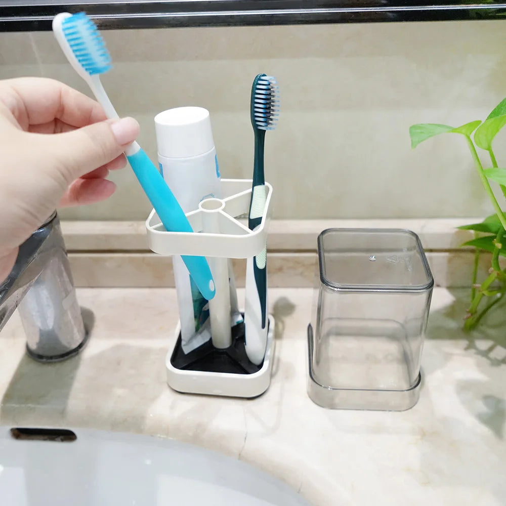 Toothbrush Holder with Cup and Cover — Bathroom Organizer for Toothbrush & Toothpaste
