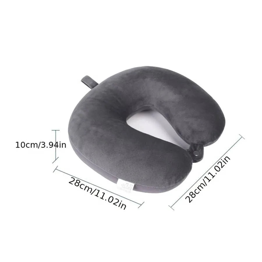 Travel Neck Pillow — U-Shape Bamboo Fiber Snap Strap Pillow for Airplane, Car & Office