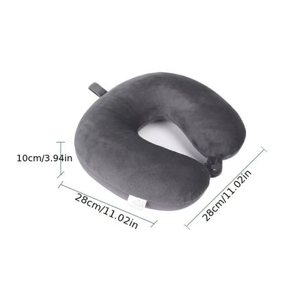 Travel Neck Pillow — U-Shape Bamboo Fiber Snap Strap Pillow for Airplane, Car & Office