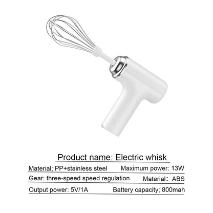 Wireless Electric Egg Beater — Handheld Food Mixer with 3 Speed Settings