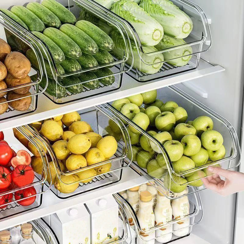 Clear Refrigerator Organizer Bins — Pull-Out Drawer for Eggs, Veggies & Snacks