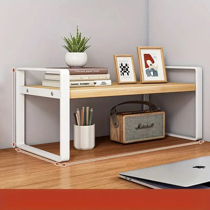 LUSQI 2-Tier Desktop Bookshelf — Student Desk Shelf Rack for Office, Computer Desk & Home